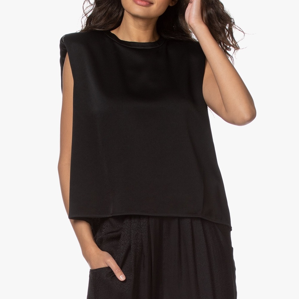 ba&sh Air Satin Padded Shoulder Top